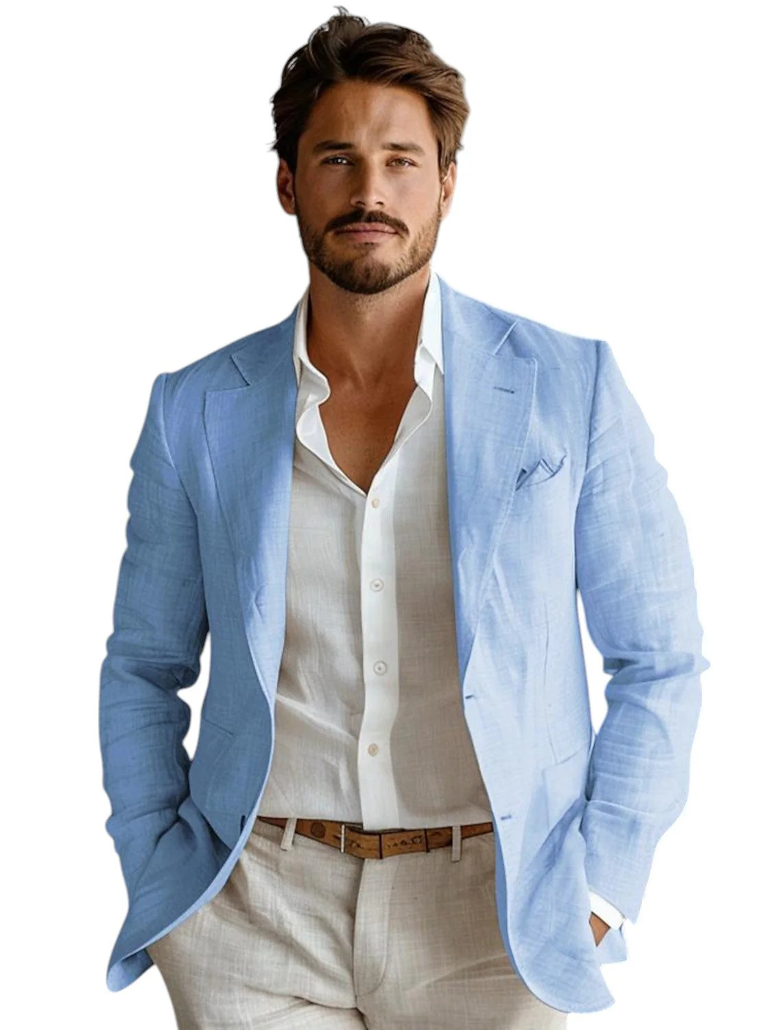 Men Formal Wear Blue - Mavi Slim Fit Erkek Keten Blazer