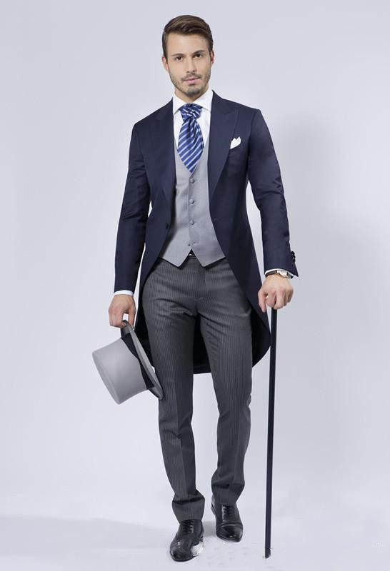 Men Formal Wear Blue - Özel yapım Damat Frac Elbisesi Yakışıklı